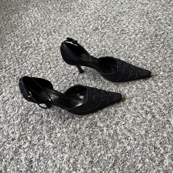 RESERVED Nine West Black Kitten Heels Pointed Toe Ankle Strap Formal  7.5 - Picture 4 of 13